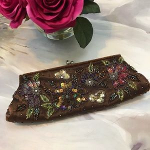 Clutch. Holds iphone XS Max. Satin with beading.